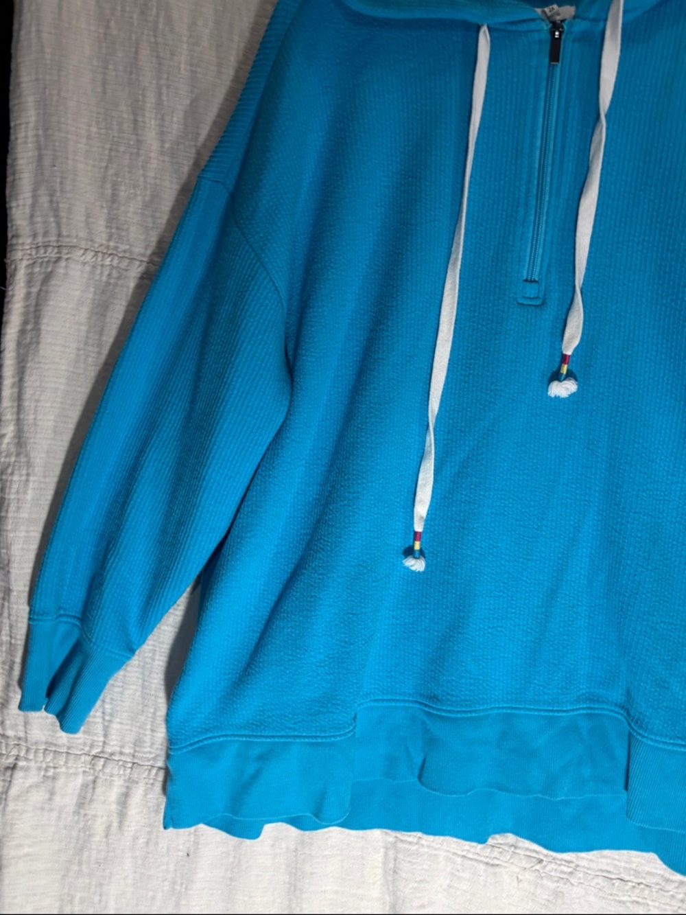 Maurices Turquoise Blue Waffle-Knit Hoodie Cotton Blend - Picture 4 of 10